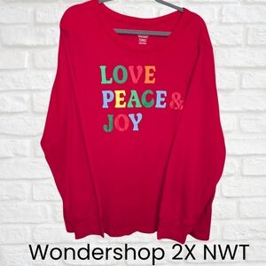 Wondershop By Target 2X Women's Long Sleeve Red Love Peace & Joy Sleep Top NWT
